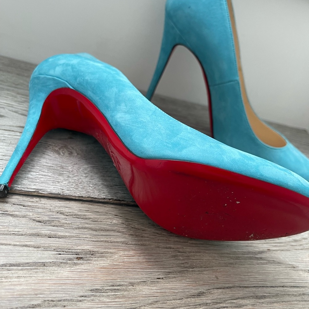 Christian Louboutin Baby Blue Suede round Toe High Heels Shoes 37 7 - Picture 8 of 14